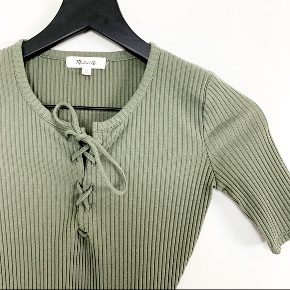 SOLD Madewell Lace Up Ribbed Bodysuit Olive Green - Picture 3 of 5